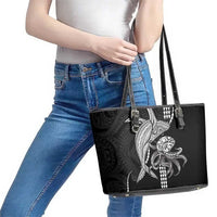 Kanaloa Aloha Hawaii Leather Tote Bag Humpback Whale Octopus Tattoo Kakau Pattern LT14 - Polynesian Pride