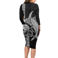 Kanaloa Aloha Hawaii Long Sleeve Bodycon Dress Humpback Whale Octopus Tattoo Kakau Pattern LT14 - Polynesian Pride