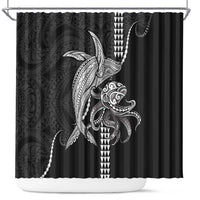 Kanaloa Aloha Hawaii Shower Curtain Humpback Whale Octopus Tattoo Kakau Pattern LT14 Black - Polynesian Pride