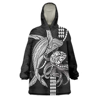 Kanaloa Aloha Hawaii Wearable Blanket Hoodie Humpback Whale Octopus Tattoo Kakau Pattern LT14 One Size Black - Polynesian Pride