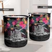 Personalised Hawaii Laundry Basket Humpback Whale Tattoo With Tropical Flowers Black LT14 - Polynesian Pride