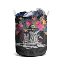 Personalised Hawaii Laundry Basket Humpback Whale Tattoo With Tropical Flowers Black LT14 - Polynesian Pride