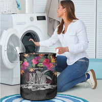 Personalised Hawaii Laundry Basket Humpback Whale Tattoo With Tropical Flowers Black LT14 - Polynesian Pride
