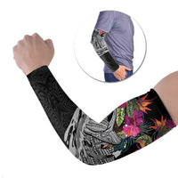 Personalised Hawaii Arm Sleeves Humpback Whale Tattoo With Tropical Flowers Black LT14 Set of 2 Black - Polynesian Pride