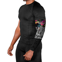 Personalised Hawaii Arm Sleeves Humpback Whale Tattoo With Tropical Flowers Black LT14 - Polynesian Pride
