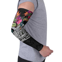 Personalised Hawaii Arm Sleeves Humpback Whale Tattoo With Tropical Flowers Black LT14 - Polynesian Pride