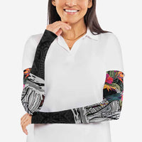 Personalised Hawaii Arm Sleeves Humpback Whale Tattoo With Tropical Flowers Black LT14 - Polynesian Pride
