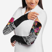 Personalised Hawaii Arm Sleeves Humpback Whale Tattoo With Tropical Flowers Black LT14 - Polynesian Pride