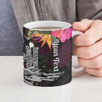 Personalised Hawaii Ceramic Mug Humpback Whale Tattoo With Tropical Flowers Black