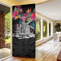 Personalised Hawaii Door Cover Humpback Whale Tattoo With Tropical Flowers Black