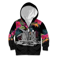 Personalised Hawaii Kid Hoodie Humpback Whale Tattoo With Tropical Flowers Black