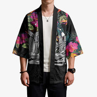 Personalised Hawaii Kimono Humpback Whale Tattoo With Tropical Flowers Black