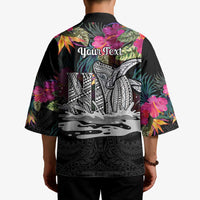 Personalised Hawaii Kimono Humpback Whale Tattoo With Tropical Flowers Black
