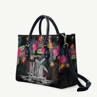 Personalised Hawaii Leather Bag Humpback Whale Tattoo With Tropical Flowers Black LT14 Black - Polynesian Pride