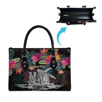 Personalised Hawaii Leather Bag Humpback Whale Tattoo With Tropical Flowers Black LT14 - Polynesian Pride