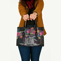 Personalised Hawaii Leather Bag Humpback Whale Tattoo With Tropical Flowers Black LT14 - Polynesian Pride