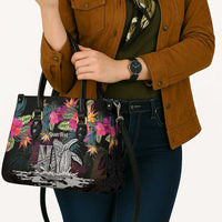 Personalised Hawaii Leather Bag Humpback Whale Tattoo With Tropical Flowers Black LT14 - Polynesian Pride
