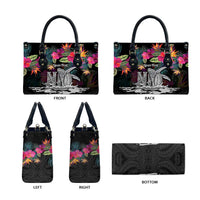 Personalised Hawaii Leather Bag Humpback Whale Tattoo With Tropical Flowers Black LT14 - Polynesian Pride