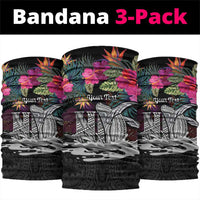 Personalised Hawaii Neck Gaiter Humpback Whale Tattoo With Tropical Flowers Black