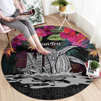 Personalised Hawaii Round Carpet Humpback Whale Tattoo With Tropical Flowers Black LT14 - Polynesian Pride