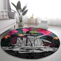 Personalised Hawaii Round Carpet Humpback Whale Tattoo With Tropical Flowers Black LT14 - Polynesian Pride