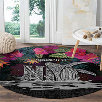 Personalised Hawaii Round Carpet Humpback Whale Tattoo With Tropical Flowers Black LT14 - Polynesian Pride