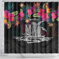 Personalised Hawaii Shower Curtain Humpback Whale Tattoo With Tropical Flowers Black LT14 - Polynesian Pride