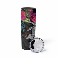 Personalised Hawaii Skinny Tumbler Humpback Whale Tattoo With Tropical Flowers Black