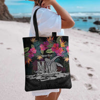 Personalised Hawaii Tote Bag Humpback Whale Tattoo With Tropical Flowers Black LT14 - Polynesian Pride