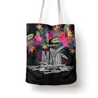 Personalised Hawaii Tote Bag Humpback Whale Tattoo With Tropical Flowers Black LT14 - Polynesian Pride