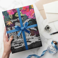 Personalised Hawaii Wrapping Paper Humpback Whale Tattoo With Tropical Flowers Black