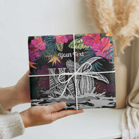 Personalised Hawaii Wrapping Paper Humpback Whale Tattoo With Tropical Flowers Black