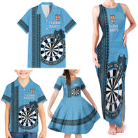 Personalised Fiji Darts Family Matching Tank Maxi Dress and Hawaiian Shirt Fijian Tapa Pattern - Blue