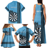 Personalised Fiji Darts Family Matching Tank Maxi Dress and Hawaiian Shirt Fijian Tapa Pattern - Blue