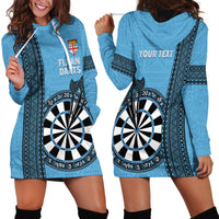 Personalised Fiji Darts Hoodie Dress Fijian Tapa Pattern - Blue