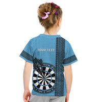Personalised Fiji Darts Kid T Shirt Fijian Tapa Pattern - Blue