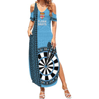 Personalised Fiji Darts Summer Maxi Dress Fijian Tapa Pattern - Blue LT14 Women Blue - Polynesian Pride