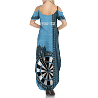 Personalised Fiji Darts Summer Maxi Dress Fijian Tapa Pattern - Blue LT14 - Polynesian Pride