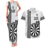 Personalised Fiji Darts Couples Matching Tank Maxi Dress and Hawaiian Shirt Fijian Tapa Pattern - White