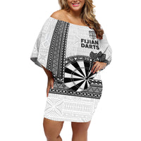 Personalised Fiji Darts Off Shoulder Short Dress Fijian Tapa Pattern - White LT14 Women White - Polynesian Pride