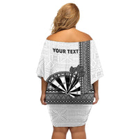 Personalised Fiji Darts Off Shoulder Short Dress Fijian Tapa Pattern - White LT14 - Polynesian Pride