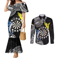 Personalised Cook Islands Darts Couples Matching Mermaid Dress and Long Sleeve Button Shirt Kuki Airani Tribal Pattern LT14 Black - Polynesian Pride