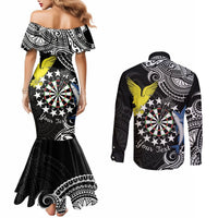 Personalised Cook Islands Darts Couples Matching Mermaid Dress and Long Sleeve Button Shirt Kuki Airani Tribal Pattern LT14 - Polynesian Pride