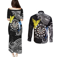 Personalised Cook Islands Darts Couples Matching Puletasi and Long Sleeve Button Shirt Kuki Airani Tribal Pattern LT14 - Polynesian Pride