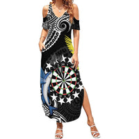 Personalised Cook Islands Darts Summer Maxi Dress Kuki Airani Tribal Pattern LT14 Women Black - Polynesian Pride