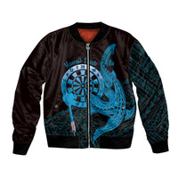 Aloha Hawaii Darts Bomber Jacket Dart Board With Polynesian Shark - Blue