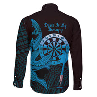 Aloha Hawaii Darts Family Matching Tank Maxi Dress and Hawaiian Shirt Dart Board With Polynesian Shark - Blue
