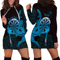 Aloha Hawaii Darts Hoodie Dress Dart Board With Polynesian Shark - Blue