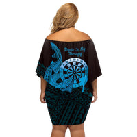 Aloha Hawaii Darts Off Shoulder Short Dress Dart Board With Polynesian Shark - Blue LT14 - Polynesian Pride