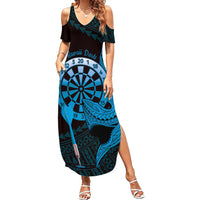 Aloha Hawaii Darts Summer Maxi Dress Dart Board With Polynesian Shark - Blue